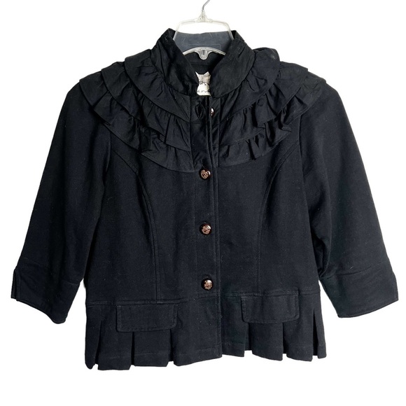 Nick & Mo - Ruffled Black‎ Cropped Jacket - Sz. L - Picture 1 of 10